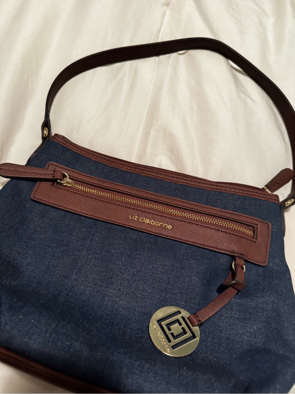Liz Claiborne Denim and Brown Denim Shoulder Bag